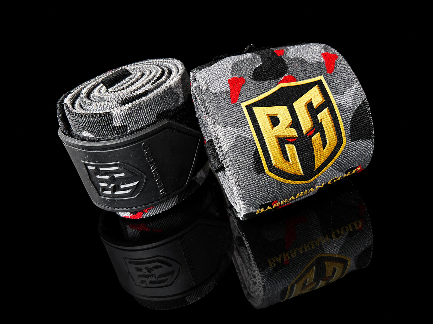 WAR WRAPS Elbow Wraps close-up pair and support patch - BARBARIAN GOLD